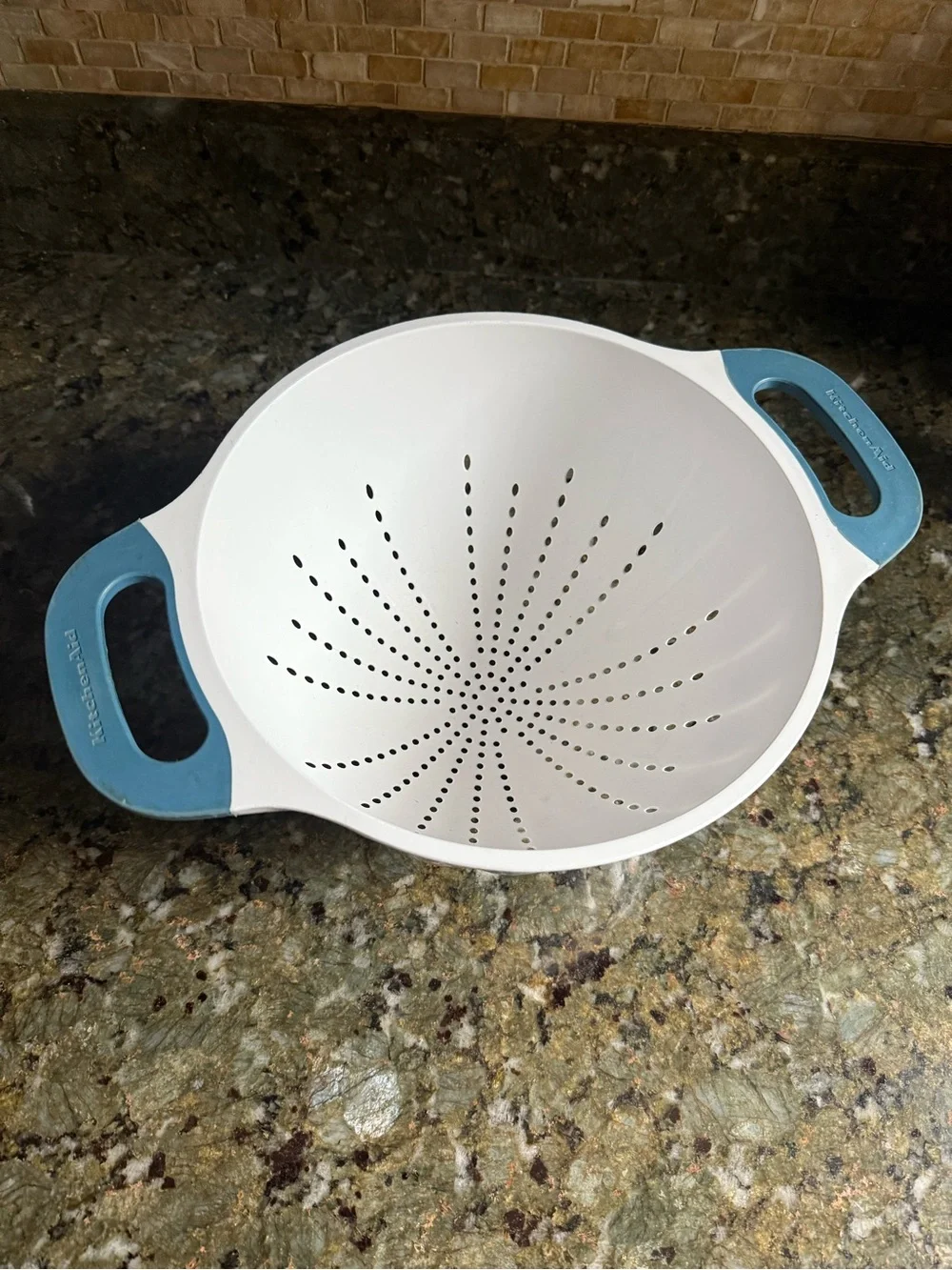 KitchenAid White Colander with Blue Grip Handles